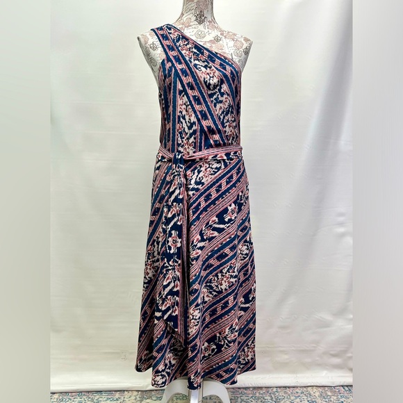 LAUREN RL Navy and rose print one shoulder midi dress size 18. - Picture 4 of 16